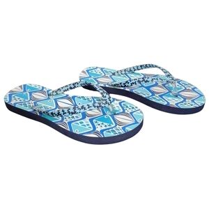 Vera Bradley Blue White Go Fish Print Beach Coastal Flip Flop Size 5/6 Small